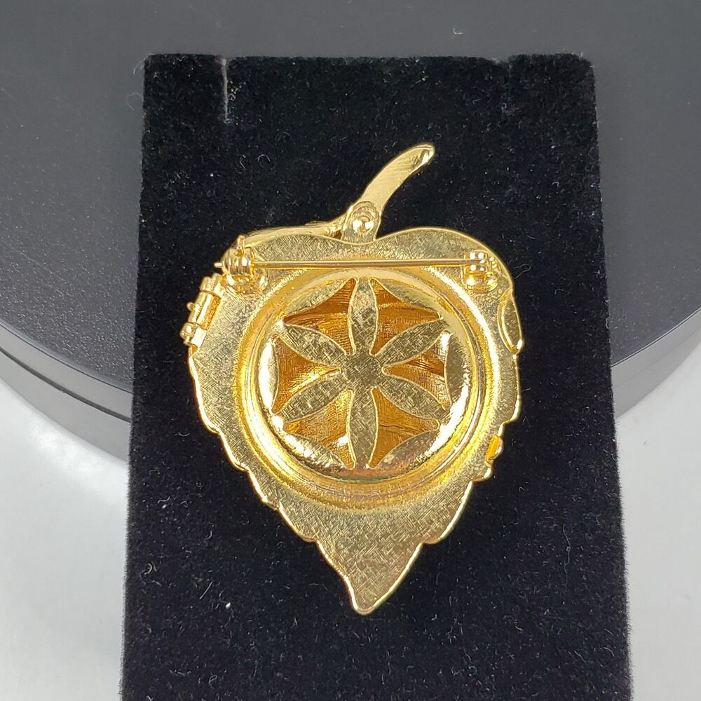Vintage 1960s AVON Goldtone Faux Pearl On Leaf Creme Perfume Brooch (No Perfume) - Picture 13 of 16